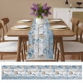 thumbnail image 4 of Ocean Life Starfish Coral Shell Table Runner 13x60in Non-Slip Cotton Linen Table Runners, Retro Blue Gradient Wood Grain Dresser Scarves TableRunner for Dinner Kitchen Dining Wedding Party, 4 of 9