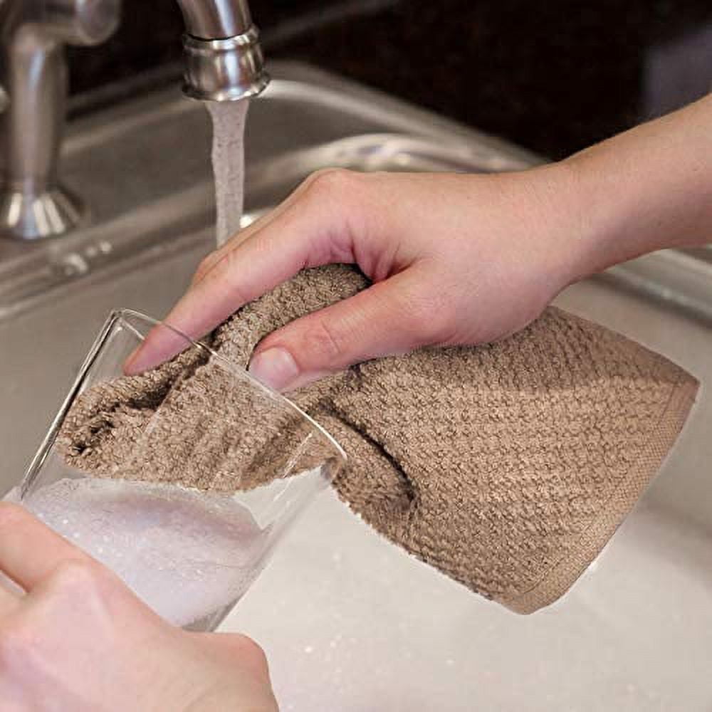 Sticky Toffee Kitchen Dishcloths Towels 100% Cotton, Set of 8, Tan and White Dish Cloth Towels, 12 in x 12 in