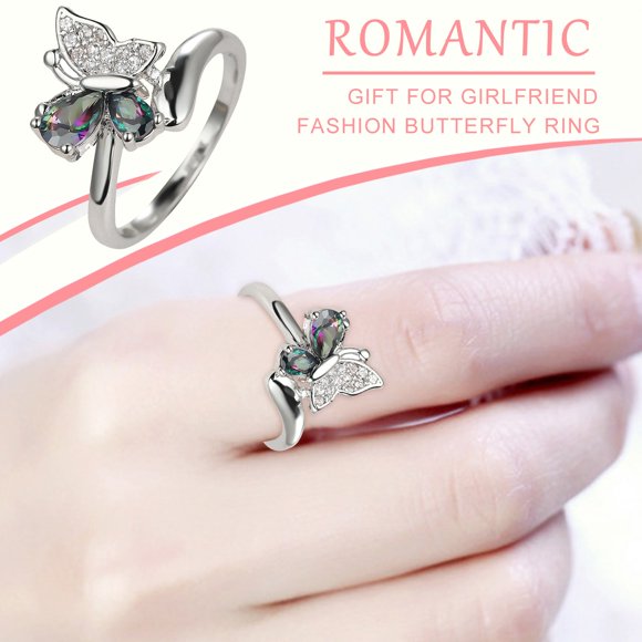 Bradem Bagues en Liquidation! Bague Élégante Personnalité Bague Papillon Colorée Luxueuse et Exquise Bague Tout-Aller, D, Taille Unique Bague Femme en Liquidation, 1 Pce Bague Papillon Colorée