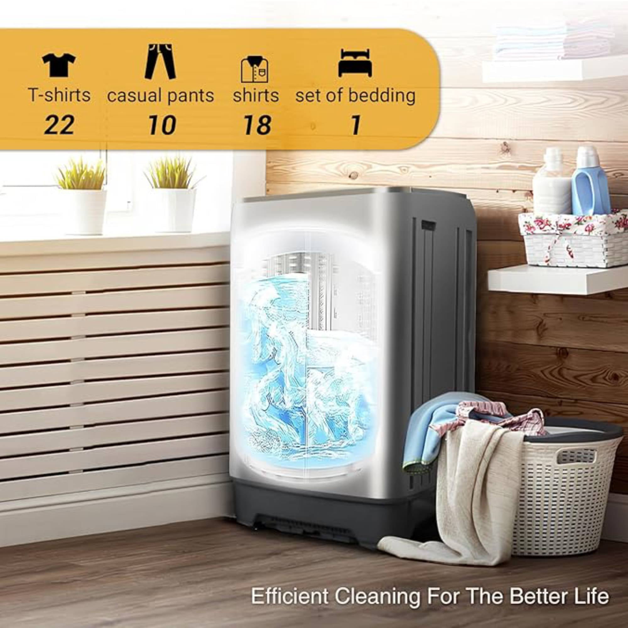 Portable Washing Machine 17.7 lbs Full Automatic Washer and dryer with 10 Programs & 8 Water Levels Lavadora Laundry Machine for Apartment,Bathroom,RV, Grey