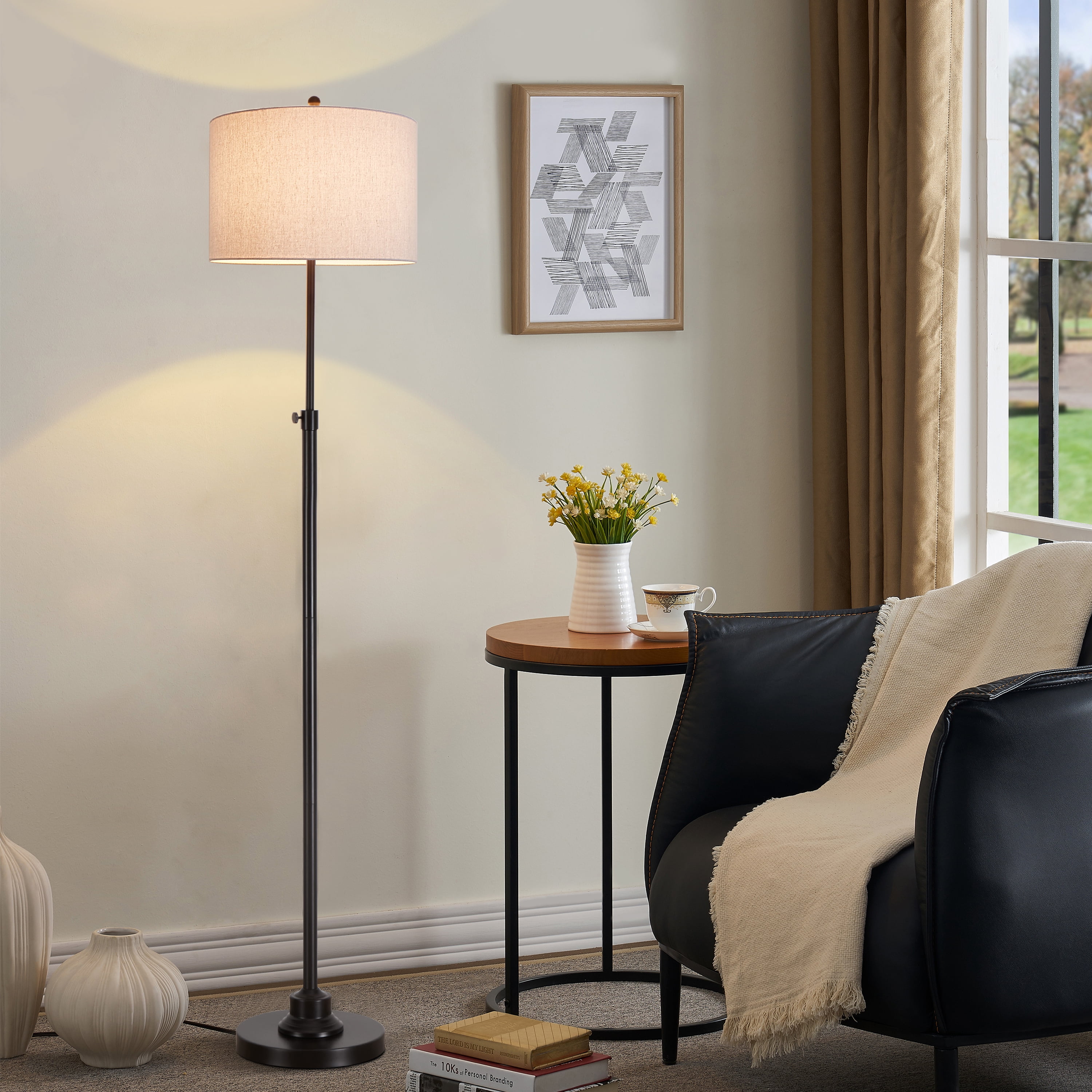 Kyrid 63.5”  Bronze Floor Lamp with Fabric Lampshade, Modern Standing Lamp for Living Room Bedroom