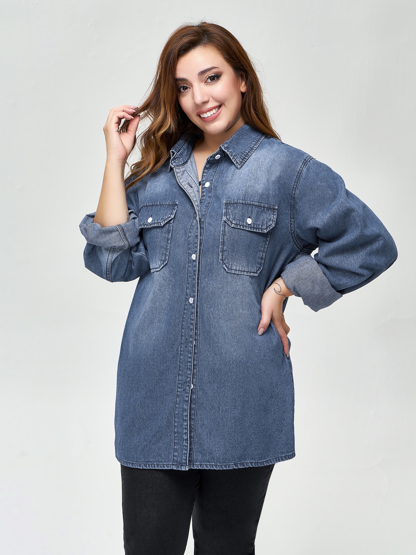 Longline denim shirt womens Clearance