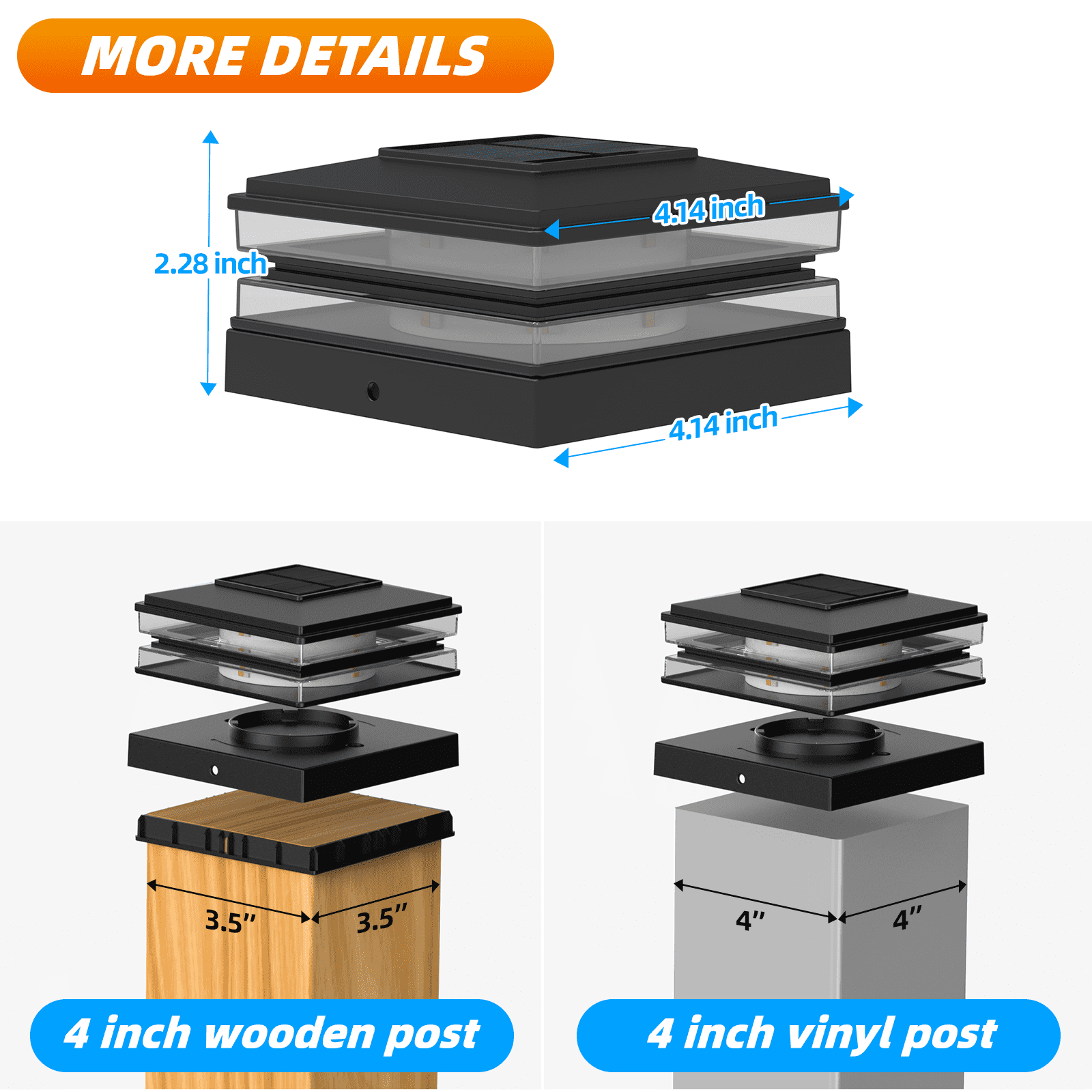 [10 Pack] 4x4 Solar Post Cap Lights Outdoor Waterproof Fence Deck Post Lights with High-Brightness LEDs, Dual Light Modes Warm & Cool White. (Black,10)