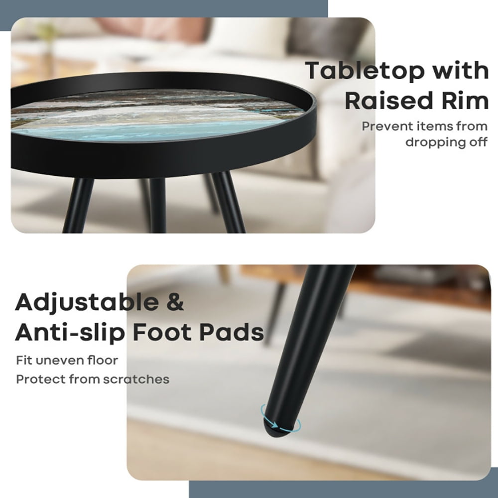 Finihen Round Nesting Coffee Table, Modern Nesting Side Set, Set of 2 Stylish Nesting End Tables with Wooden Tray Top and Steel Legs, for Living Room, Bedroom, Reception Room, Black Finihen Round Nesting Coffee Table, Modern Nesting Side Set, Set of 2 Stylish Nesting End Tables with Wooden Tray Top and Steel Legs, for Living Room, Bedroom, Reception Room, Black