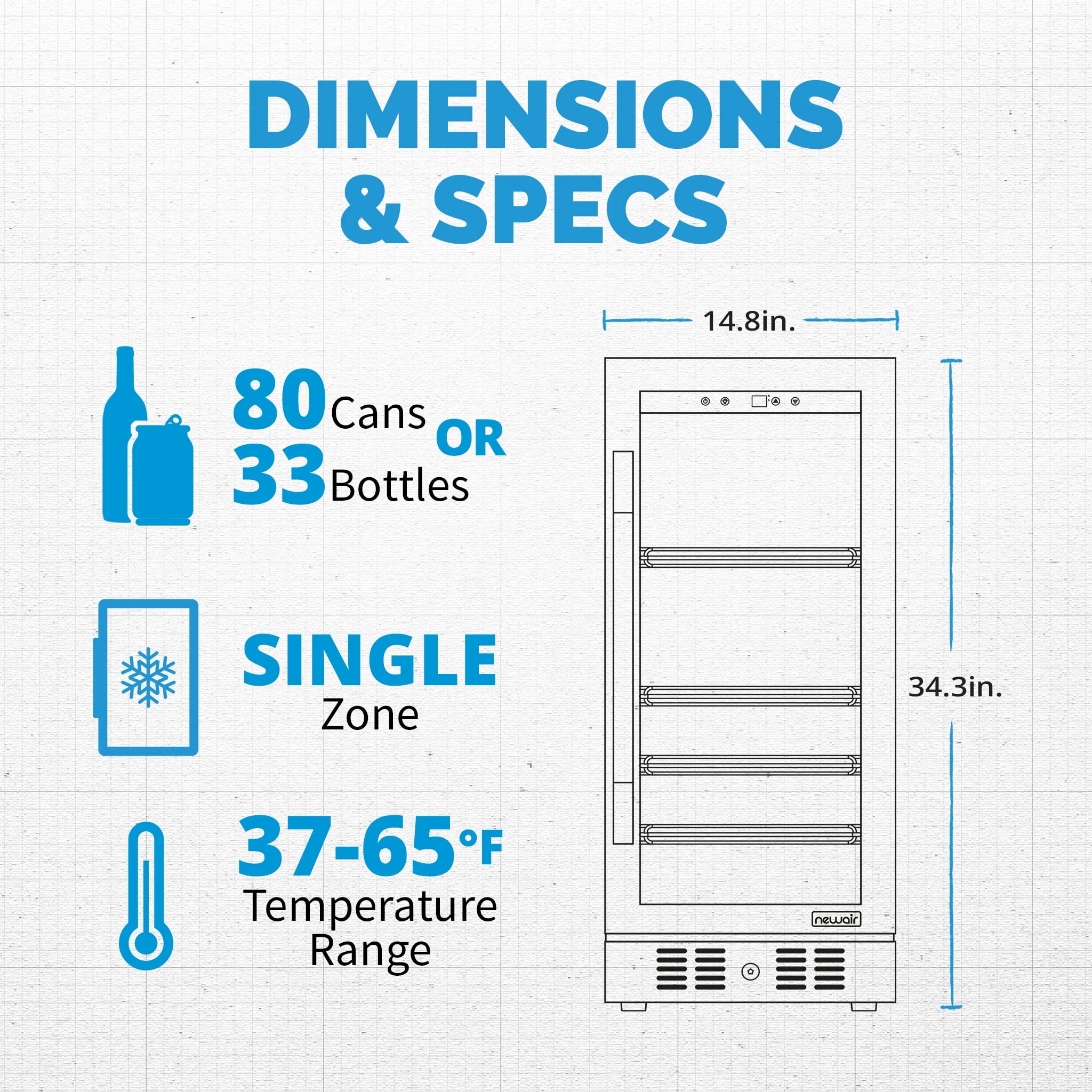 Newair 15" Wine & Beverage Refrigerator, Hold 80 Cans or 33 Bottles, Silver