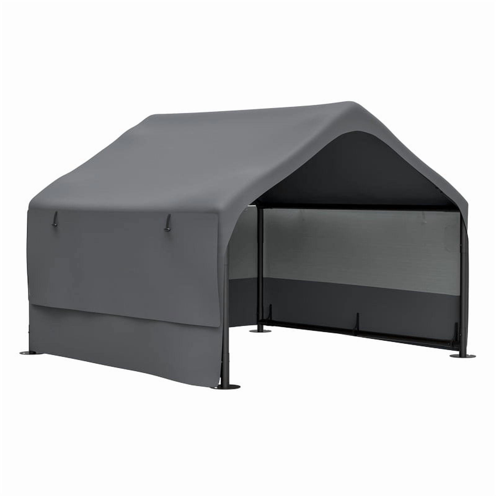 Qifang Outdoor Dog House Tent, 4x4ft Portable Pet Shelter with Mesh Windows, Waterproof Canopy, Steel Frame & Ground Stakes for Dogs Cats, Gray
