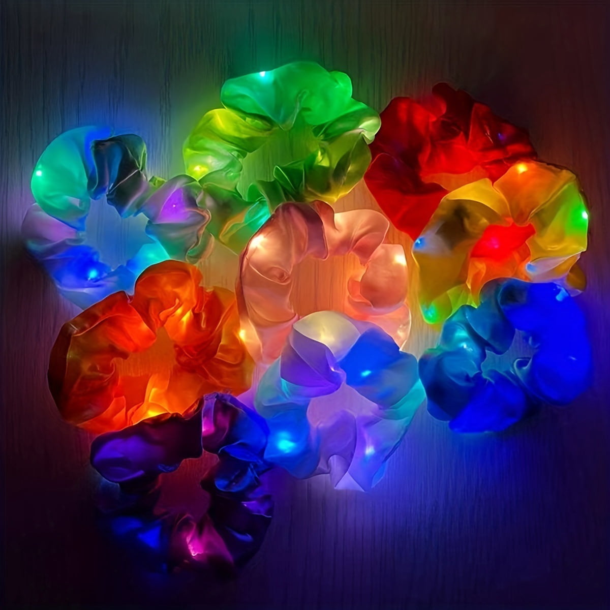 50Pcs LED Luminous Scrunchies Glowing Hairband Girl Light Up Hair Scrunchy Birthday Party Headwear Supplies Hair Accessories