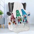 thumbnail image 4 of Snowman Soft Flannel Fleece Throw Blanket, Print of 3 Happy Snow Elements in Striped Scarfs Mittens and Buckets on Head, Cozy Plush for Indoor and Outdoor Use, 50" x 60", Multicolor, by Ambesonne, 4 of 5