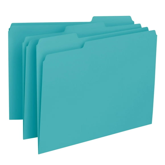 Carpeta de archivos SMEAD Interior con pestaña cortada de 1/3, tamaño carta, color aguamarina, 100