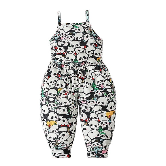 Baby Rompers Girl Elegant Cartoon Sleeveless Square Neck Girls Loose Floral Strap Harem Jumpsuit Outdoor Casual Outfit
