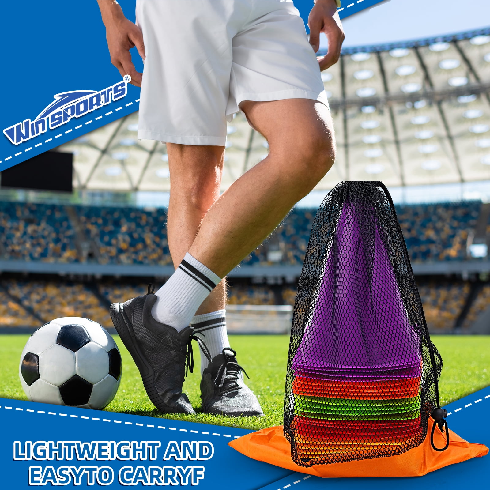 Training Plastic Traffic Cones Set,Festive Events Agility Cones,Sports Soccer Flexible Cone Sets,Sports Equipment for Kids (6 Colors,24 Pack,7 Inch)