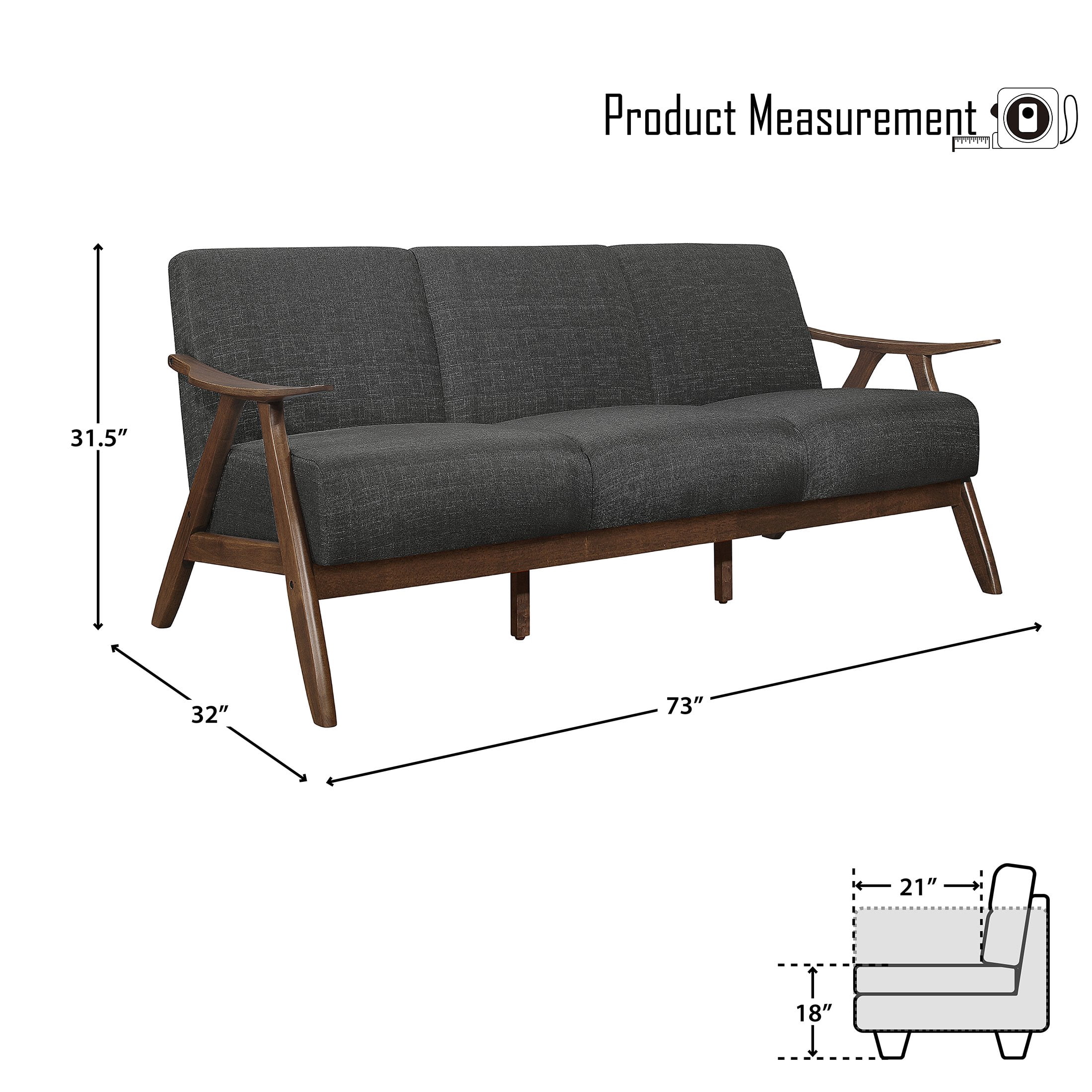 OakvillePark Ecola Fabric Living Room Sofa, Dark Gray
