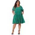thumbnail image 3 of DARING DIVA Women's Plus Size V Neck Ruffle Sleeve Swing A Line Tiered Dress 1X Green, 3 of 6