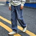 thumbnail image 5 of Auroural Boys Wide Leg Jeans Boy'S Solid Color Casual Fashionable Wide Leg Straight Leg Jeans Full Length Pants Kids, 5 of 9