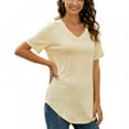 thumbnail image 3 of Baywell Womens Tops V Neck Tee Casual Short Sleeve T Shirts, Beige, L, 3 of 8