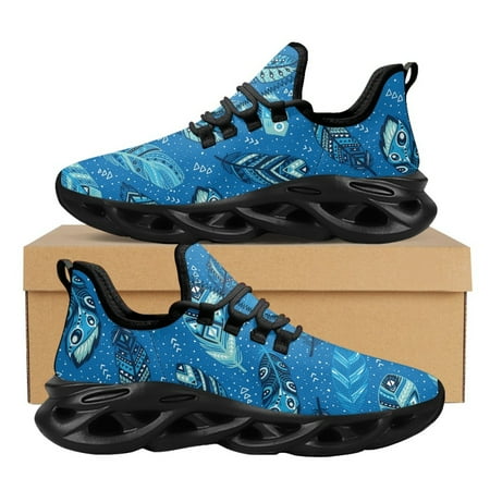 

Tribal Pattern Casual Ladies Mesh Knit Sneakers Lightweight Lace-up Platform Shoes Tribal Feathers Footwear Flats
