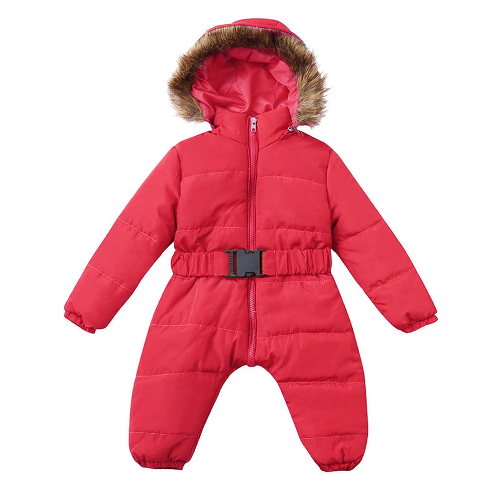 Clearance Toddler Infant Girls Boys Winter Warm Hooded Jumpsuit Thick Coat Romper Jacket Outfit with Belt 