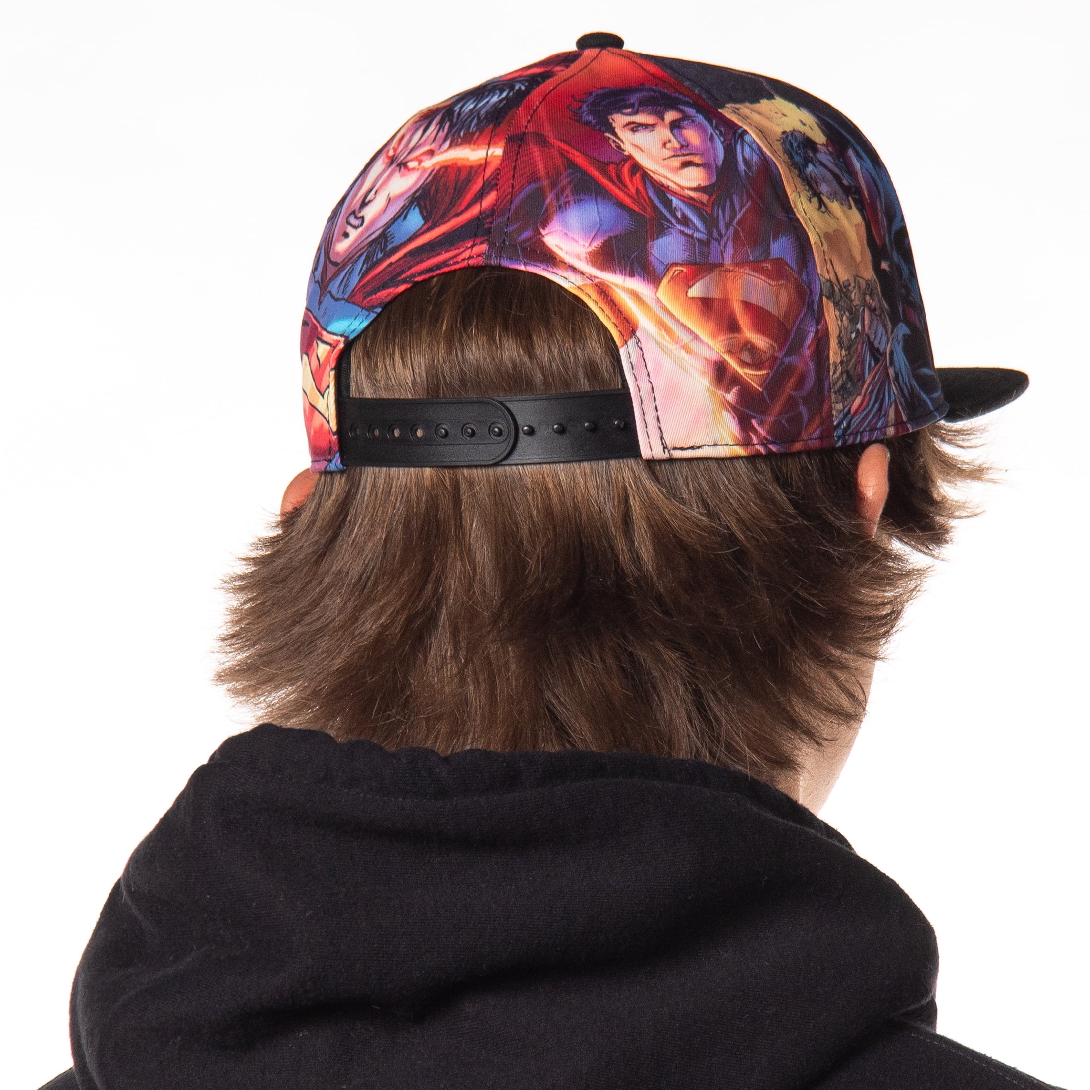 DC Comics Superman Adult Hat Fighting Scenes Sublimated Adjustable Snapback Hat for Men and Women