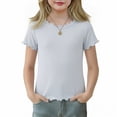 thumbnail image 2 of CPNG Girls Ribbed Knit Ruffled T Shirts Toddler Baby Girls Comfortable and Stylish Short Sleeved Ruffle T Shirts(White,5-6 Years), 2 of 8