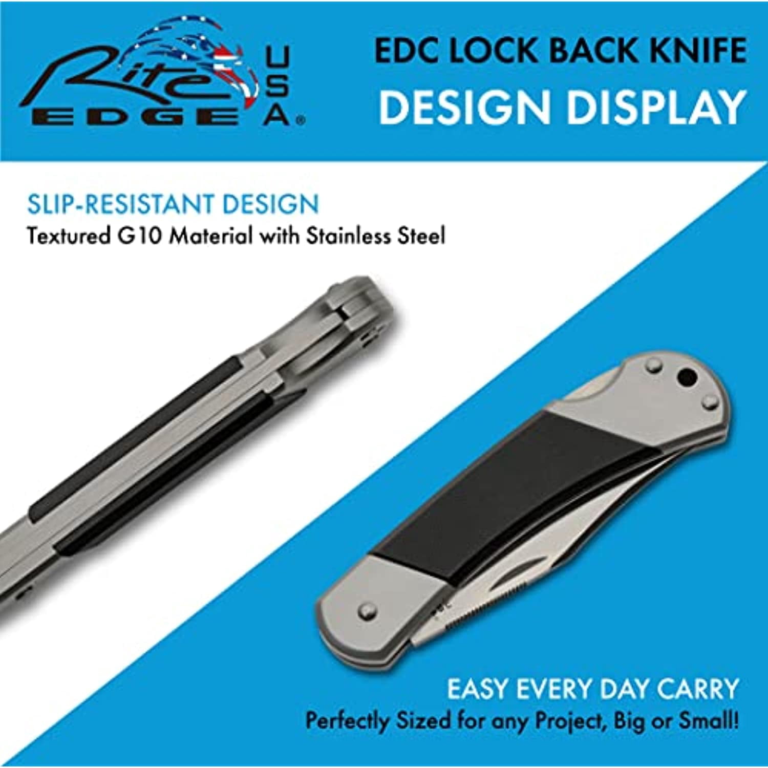 SZCO 8.5" Black G10 Handle Lock Back Folding Knife – 440 Stainless Steel Blade, Leather Sheath – Folding Utility Pocket Knife for Everyday Carry