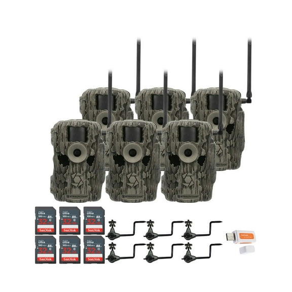 Stealth Cam 36MP Fusion Max Cellular Trail Camera with 80 Feet Detection Range (6-Pack) Bundle with Camera Holder (6-Pack), 32GB Memory Card (6-Pack), and Hi-Speed SD USB 2.0 Card Reader (19 Items)