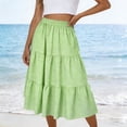 thumbnail image 2 of FRSASU Plus Size Skirt for Women Elastic High Waist Pleated Midi Skirt, Ruffle Hem Long Flowy Skirts Green-A, 2 of 8