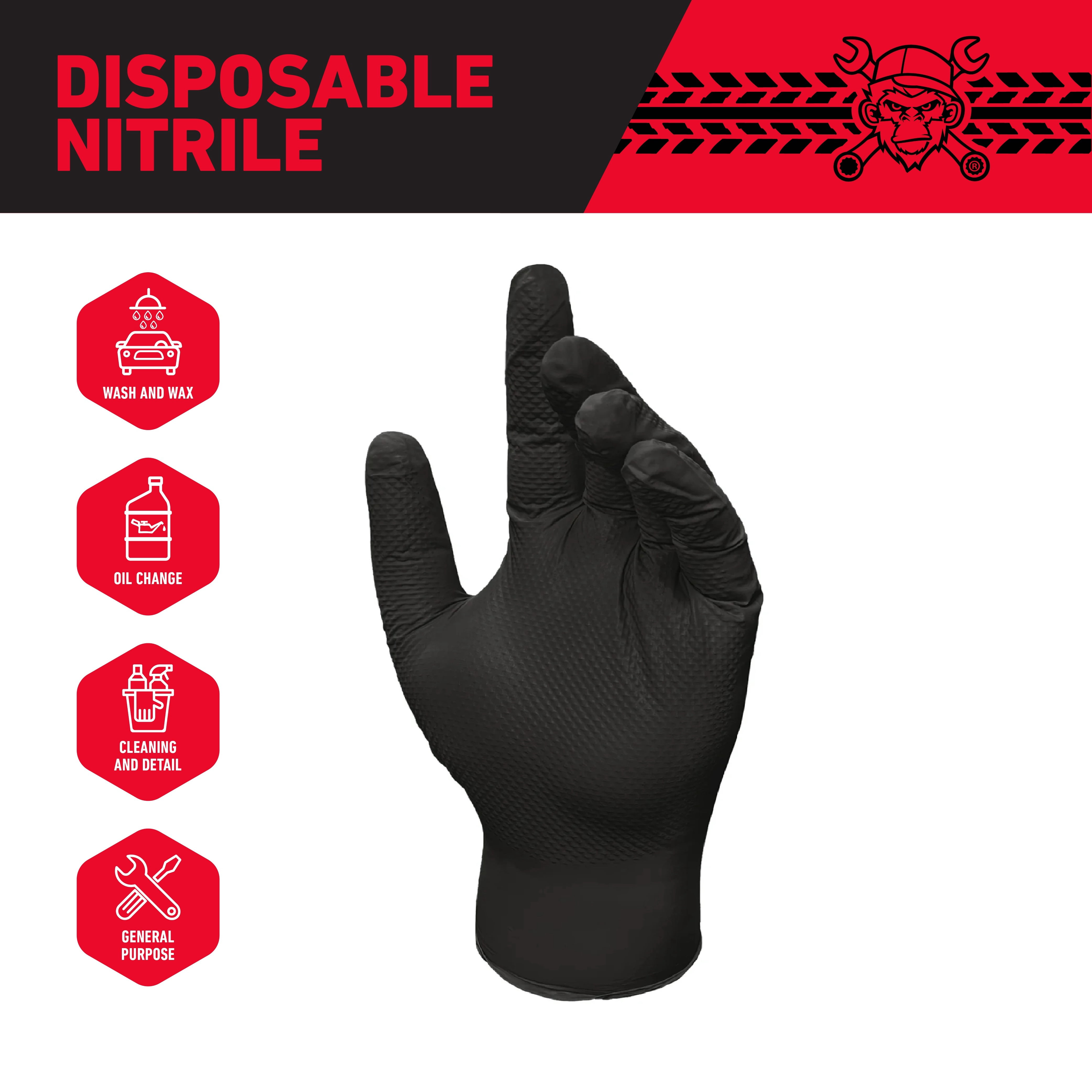 Grease Monkey Nitrile Disposable Gloves, Latex Free, Touchscreen, Black, Large, 50 Pack