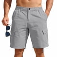 thumbnail image 2 of Domzle Mens Cargo Shorts Casual Drawstring Elastic Waist Stretch Shorts with Pockets Button Closure for Summer Work Outdoor Light Gray L, 2 of 10