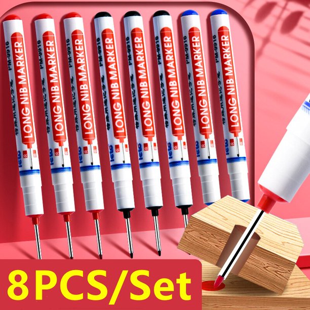 New 8Pcs/Set 20mm Deep Hole Long Nib Head Markers Metal Perforating Pen Waterproof Bathroom Woodworking Decoration Multi-Purpose3 green 3 blue He Qiyong unisex