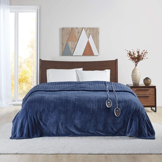 Plush Electric Blanket Throw for Cold Weather Multi-Level Heat Settings Controller, Secure Comfort Low EMF Technology and Auto Shut Off Safety, Full, Indigo