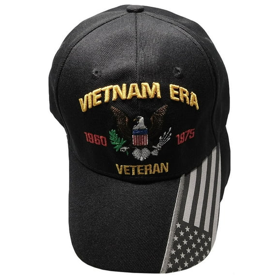 Vietnam Era 1960-1975 Veteran Black With USA Flag On Bill Embroidered Cap Hat