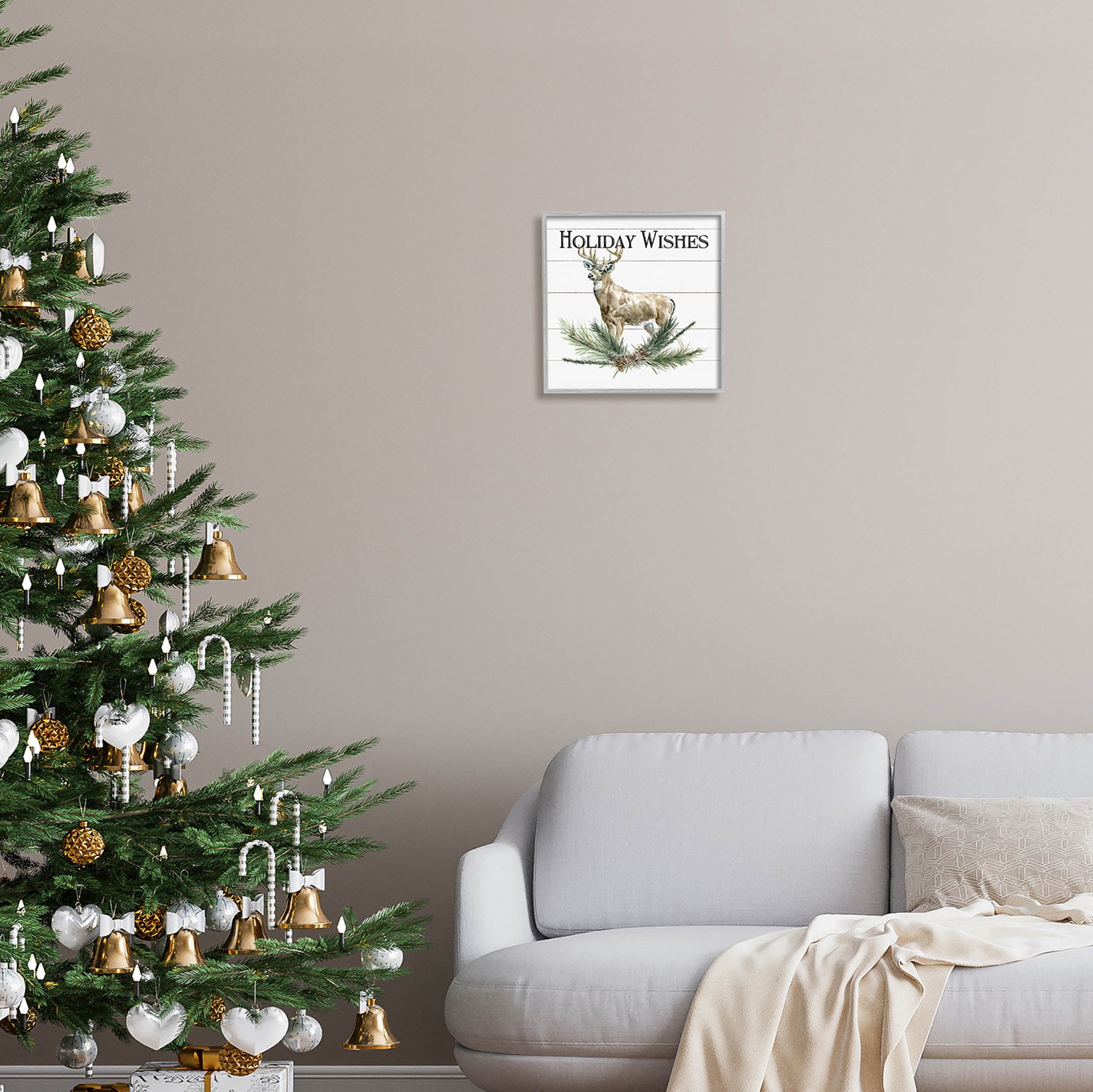 Stupell Industries Holiday Wishes Seasonal Deer Graphic Art Gray Framed Art Print Wall Art, Design by Carol Robinson