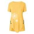 thumbnail image 3 of Hymorin Dandelion Print Women Butons Irregular Hem Crew Neck Short Sleeve T-Shirts, 3 of 5
