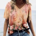 thumbnail image 1 of CNKOO Hauts pour Femmes Mode Décontractée Imprimé Col en V Manches Courtes T-shirt Imprimé Bleu L, 1 of 5