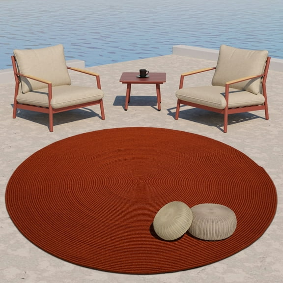 Outdoor Patio Rugs Handmade Area Rug Braided Mat Floor Carpet Indoor Reversible Rug,Red 4' Round