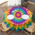 thumbnail image 3 of Colorful Tie Dye Star Pattern Round Tablecloth 60"x60",Wrinkle Wipeable Table Cloth for Kitchen Dining Room Picnic Patio Party, 3 of 6