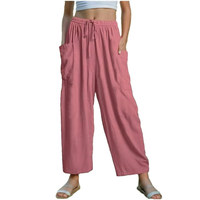 aidice Toddler Girls Clothes Teen Pants Wide Leg Drawstring Elastic Waisted Solid Color Loose Trousers with Pockets