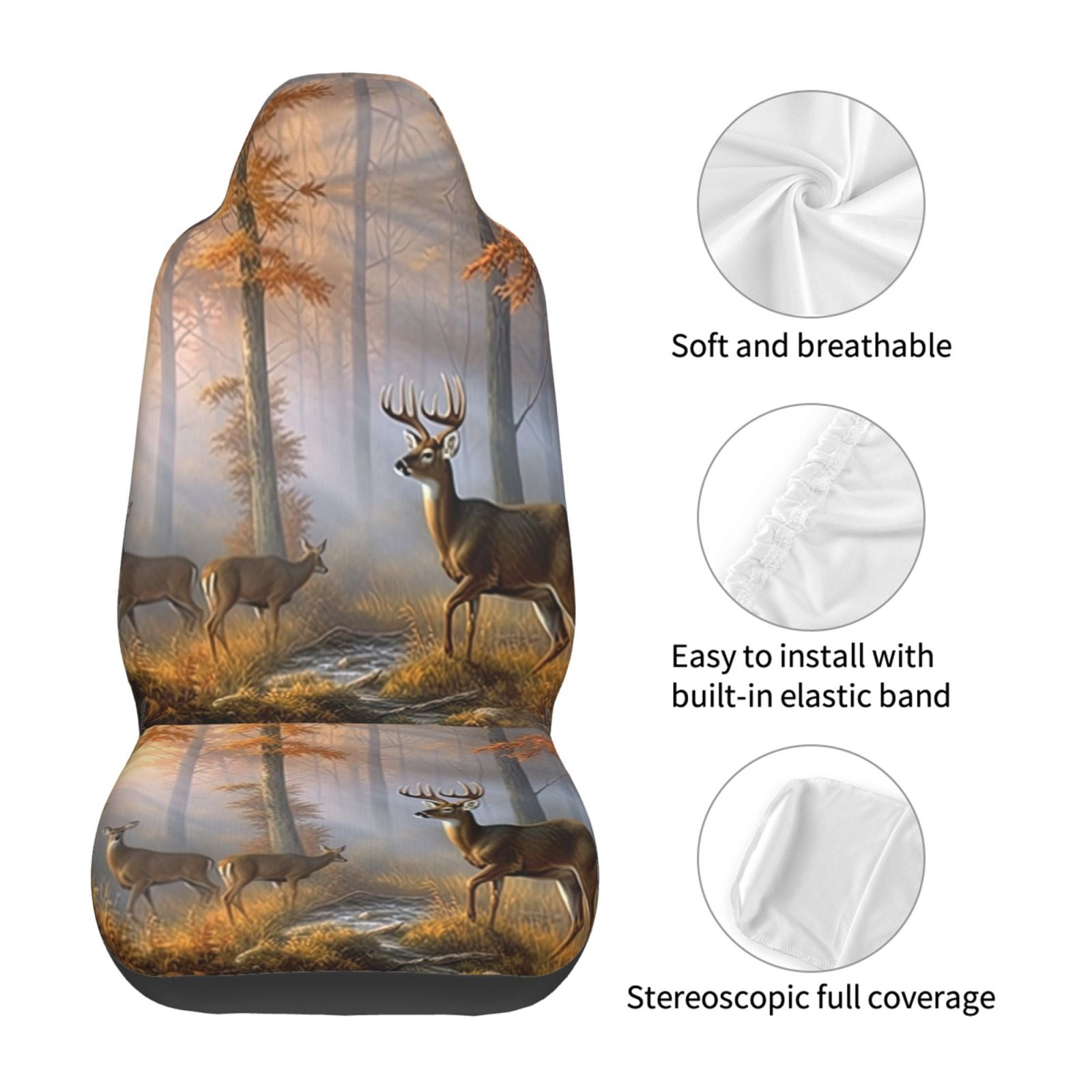 KAKALAD Autumn Deer Dreamy Misty Forests 04 Car Seat Covers Set Vehicle Front Seats Protector 2 Pcs