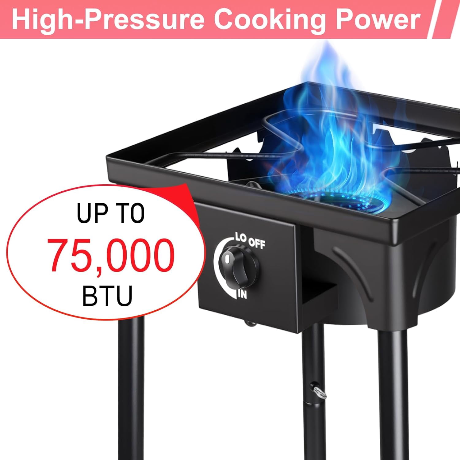 Single Burner Propane Stove for Outdoor, High-Pressure Gas Burner 75,000 BTU Propane Burner with Removable Legs Camping Stove Portable Gas Cooker Stand for Cooking, BBQ, 20 PSI Regulator