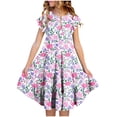 thumbnail image 2 of Zpanxa Robes d'Été pour Filles Manches Courtes Volantées Col Rond Imprimé Floral Taille Poche Robe Superposée Polyester Spandex Multicolore 12-13 Ans, 2 of 6