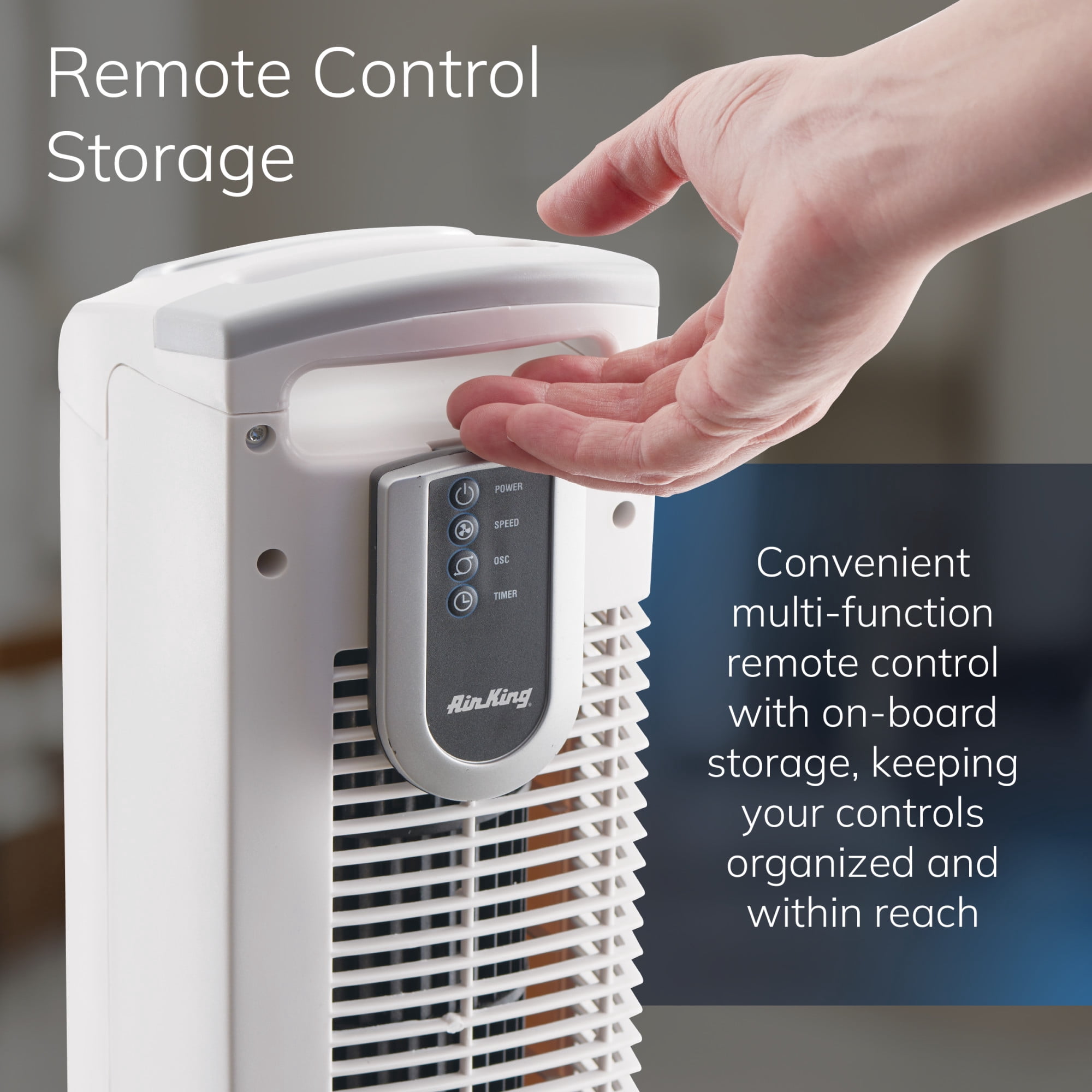 Air King 36" 3-Speed Oscillating Remote Control Tower Fan with Grounded 3-Prong Plug, White 9210