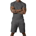 thumbnail image 1 of hirigin Men Casual Sports Suit, Short Sleeve Slim Fit Round Neck Tops+Solid Color Bandage Short Pants, 1 of 9