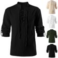 thumbnail image 4 of Brglopf Pirate Shirts for Men Retro Renaissance Long Sleeve Solid Color Shirt Fashion Lace-Up Stand Collar Lightweight Shirts, 4 of 4