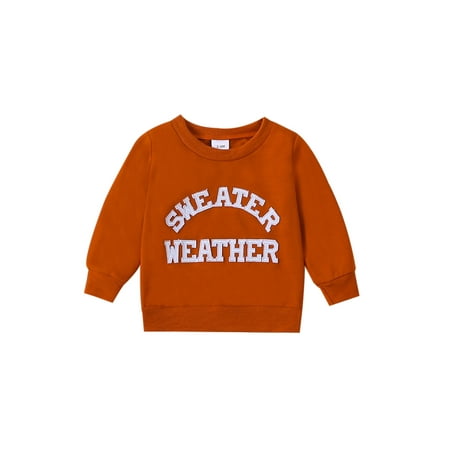 

Emmababy Infant Girls Loose Fit Orange Long Sleeve Crewneck Pullover with Letter Patch