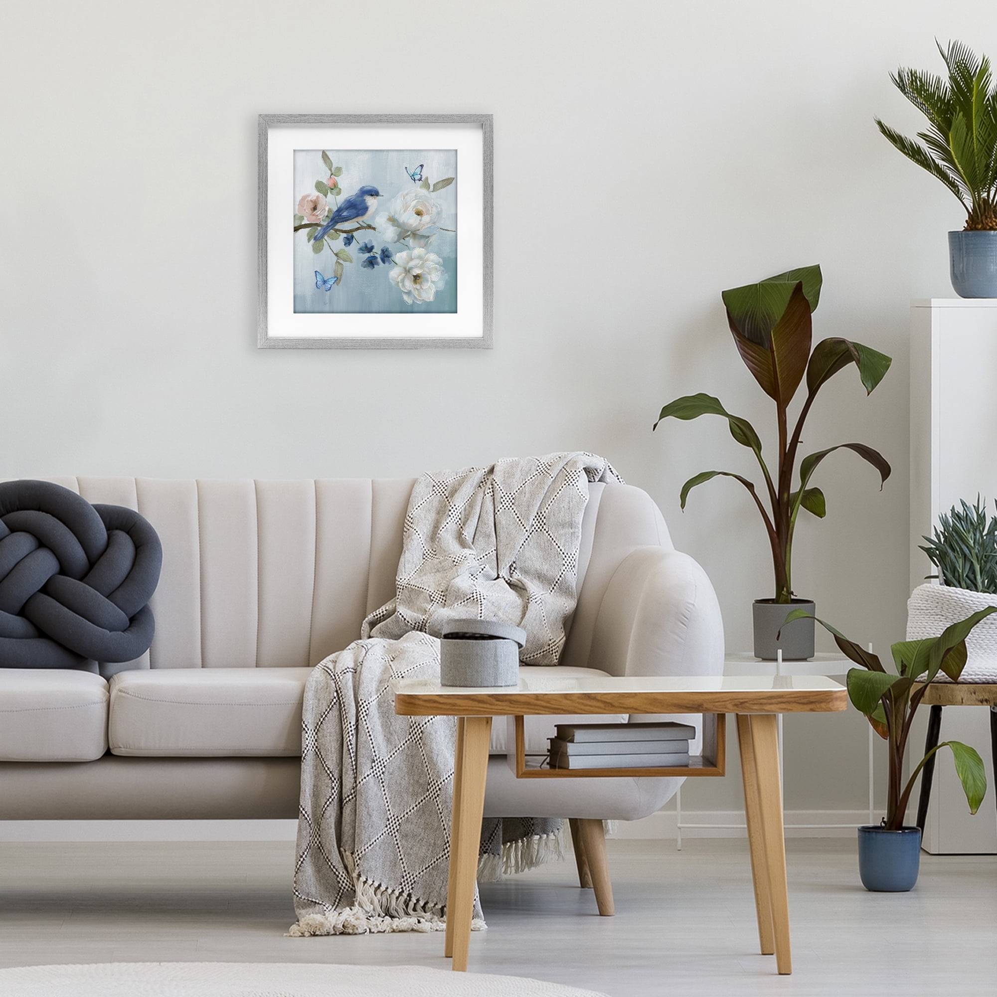 Stupell Industries Blue Bird Tranquility Gray Framed Print Under Glass, design by Nan