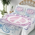 thumbnail image 3 of Ambesonne Groovy Fitted & Top Sheet Set with Shams, Peace Sign and Swirls, Pink Blue White, 3 of 5