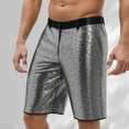 thumbnail image 3 of Shiny Metallic Wet Look Sequin Shorts for Men Summer Elastic Waist Straight Leg Sparkly Sequin Shorts with Pockets, 3 of 4