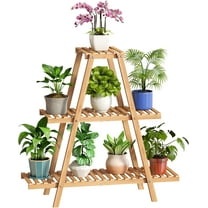 Plant Stand Bamboo for Indoor Outdoor Tiered Plant Shelf 8 Potted Flower Holder Ladder Rack Garden Balcony Living Room Patio(3 Tier Natural)