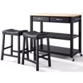 thumbnail image 1 of Crosley Natural Wood Top Kitchen Cart with Saddle Stools in Black, 1 of 8