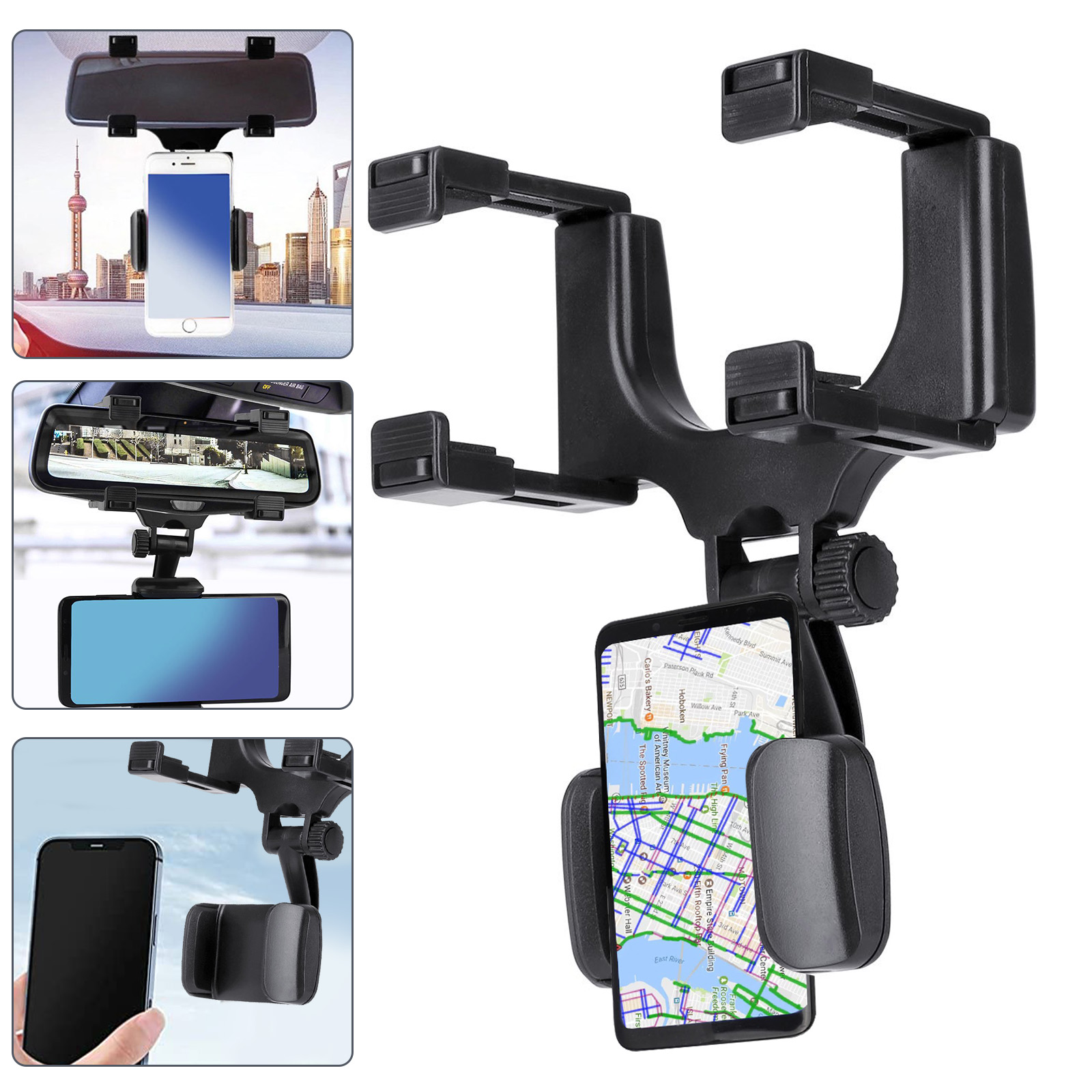 TSV Car Rear View Mirror Mount Grip Clip, 240 Rotation Car Mount Holder, Universal Smartphone Holders Cell Phone Mount Fit for iPhone 13/12/11 Pro Xr Xs Max X, Samsung S21/Galaxy, HTC, GPS, Smartphone - image 6 of 9